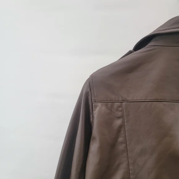 Quince Mocha Brown Leather Moto Biker Jacket Size Large Timeless Minimalist - Picture 12 of 16